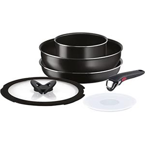 Lagostina Ingenio Essential Plus Set di Pentole e Padelle Antiaderenti in Alluminio per Gas e Forno, 6 Pezzi, Casseruola Fonda 16cm, Padella 26cm, Wok 26cm, 2 Coperchi e Manico Removibile