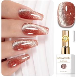 Senvenski Gelatina Vetro Cat Eye Smalto Semipermanente, 15ML Occhi di Gatto Magnetica per Gel Unghie Kit Olografico Glitterato Cristallo Smalti Unghie Salon Home DIY (Platino Rosa, MY1-021)
