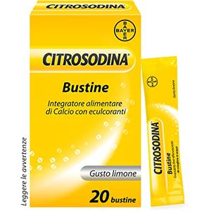 Citrosodina Integratore Digestivo per Digestione Difficile, Integratore Alimentare di Calcio al Gusto Limone Senza Zucchero, 20 Bustine Effervescenti