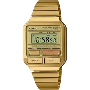 Casio Orologio Quarzo Unisex, misura cassa 40.00mm con quadrante Oro Digitale e cinturino Oro in Cinturino in metallo A120WEG-9AEF