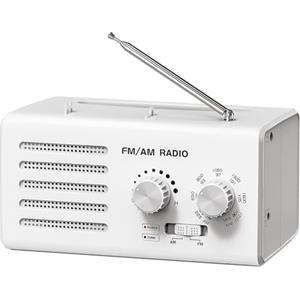 Padwa Lifestyle Radio a Transistor AM FM - Radio Portatile con Migliore Ricezione Altoparlante Integrato per Cuffie Radio Alimentata Tramite USB/Alimentazione a Batteria per Casa/Esterno/Emergenza(Bianco)