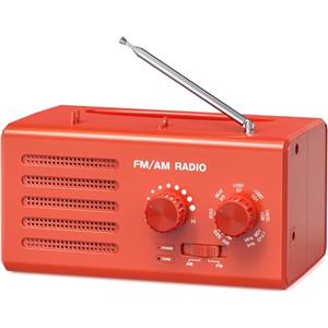 Padwa Lifestyle Radio a Transistor AM FM - Radio Portatile con Migliore Ricezione Altoparlante Integrato per Cuffie Radio Alimentata Tramite USB/Alimentazione a Batteria per Casa/Esterno/Emergenza(Rosso)
