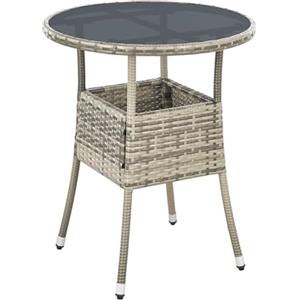 Juskys tavolino da giardino Yoro - Piccolo, rotondo, compatto, resistente alle intemperie - Piano in vetro e polyrattan - Ø 60 cm - Grigio