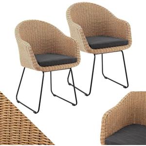 Juskys set da sei sedie moderne Cody in vimini rattan con cuscino - Per interni ed esterni - Caricabili fino a 100 kg - Look naturale