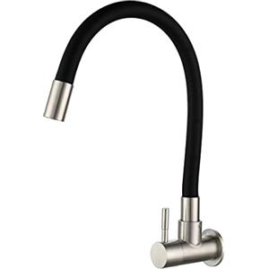 HomeLava Rubinetto a muro acqua fredda nero Rubinetto lavello cucina a muro Rubinetto montaggio a parete Girevole a 360 ° Tubo di silicone flessibile