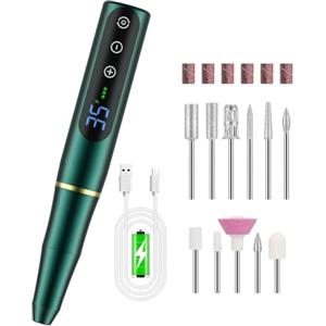 NAILGIRLS Fresa ELettrica,NAILGIRLS 11 in 1 Fresa Unghie Gel Manicure e Pedicure Elettrico,35000RPM Velocità Regolabile,Intelligente Led,Portatile Ricaricabile Lima Elettrica Unghie Portatile Fresa (Verde)