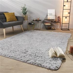 TT Home Tappeto Salotto Pelo Lungo Shaggy Morbido Soffice Design Moderno Monocolore, Colore: Grigio Argento, Dimensione:60x100 cm