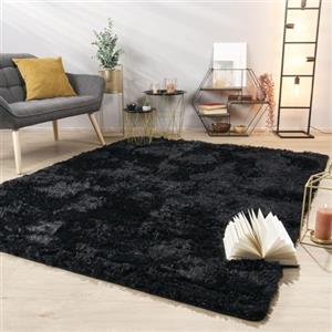 TT Home Tappeto Salotto Pelo Lungo Shaggy Morbido Soffice Design Moderno Monocolore, Colore: Nero, Dimensione:60x100 cm