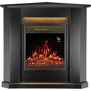 Juskys camino elettrico 1000/2000 W con riscaldamento, fuoco di camino, effetto fiamma, telecomando, illuminazione a LED e timer - Camino elettrico angolare nero