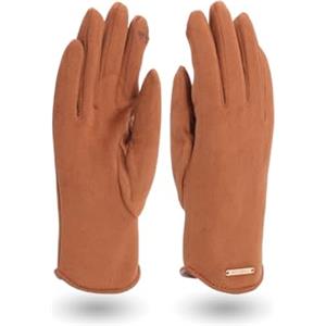 QUEEN HELENA Guanti Scamosciati Invernali Eleganti Donna G22-8 (Taglia Unica, Marrone)