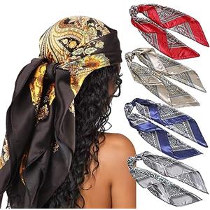 DRESHOW Donna Foulard Quadrato Grande in Raso Sciarpe per Capelli Accessori in Seta Bandane da Spiaggia con Motivi Classici