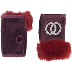 QUEEN HELENA Guanti Senza Dita Invernali Caldi con Pelo Morbidi Casual con Strass Donna G04 (Bordeaux)