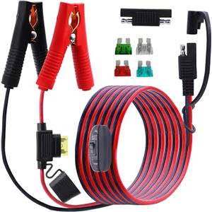 LANMINGLEL Crocodile Clip al connettore SAE con Interruttore, 12V 24V Batteria Crocodile Clip al Cavo di Estensione del connettore SAE, con SAE inversione Adapter, per Moto, Auto, Carica Solare(2M) A