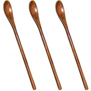 Mirrwin Cucchiaino da Caffè in Legno Naturale Cucchiaio di Legno con Manico Lungo Cucchiai di Legno Fatti a Mano Cucchiai di Legno in Stile Giapponese Adatto per Caffè tè Dessert Latte e Miele 3 PCS