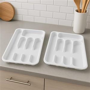 Terryshop74 Set 2 Vaschette Portaposate in Plastica Bianca per Cassetti | Misura 33x25x4 cm | Organizer per Cucina, Ufficio e Campeggio
