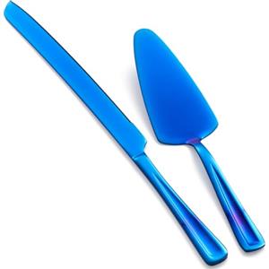 GoGeiLi Set di coltelli e server per torte blu, 33cm Set di taglio per torte in acciaio inox, elegante set di taglierine per matrimonio, compleanno, feste, anniversario