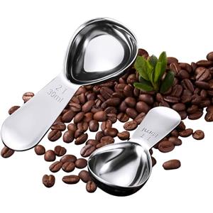 WhizNook 2 Pezzi Dosatore per Caffè, Misurino Dosatore Caffe in Acciaio Inox da 15 ml e 30 ml, Cucchiaini da Caffè Acciaio Inox con Manico Corto, Cucchiaio dosatore per Caffè, Tè, Zucchero e Farina