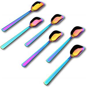 GoGeiLi cucchiaio da yogurt alla frutta arcobaleno, acciaio inox, cucchiaio da dessert per gelato, 16,3 cm, 6 pezzi