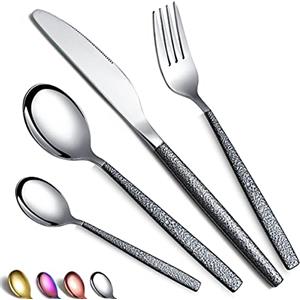 HOMQUEN Set di posate da 24 pezzi Mars, coltelli, cucchiai e forchette con manico nero