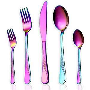 HOMQUEN Set di posate da 30 pezzi di colore arcobaleno, set di posate colorate in acciaio inossidabile titanio, set di posate in argento, servizio per 4 (colorato-30 pezzi)