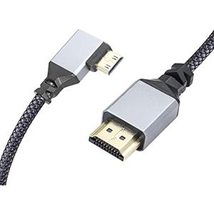 RIIEYOCA Cavo adattatore da mini HDMI a HDMI 4K, cavo intrecciato in nylon corto da mini HDMI maschio a HDMI maschio con angolo sinistro di 90 gradi, supporto 4K UHD, 50 cm (grigio)