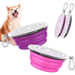 Pawaboo Ciotole Pieghevoli [2 PZ], Ciotole per Cani, Ciotola per Animali Domestici, Distributori per Cani e Gatti, Ciotola Portatile, in Silicone, Ciotola con Coperchio, per Cibo, Rosa + Viola