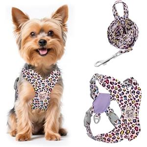 Pawaboo Set di Pettorina e Guinzaglio per Cani, Imbracatura Cani Traspirante Senza Tirare Gilet per Canis di Piccola e Media Taglia Pettorina di Sicurezza con Strisce Riflettenti, XS, Leopardo Rosa