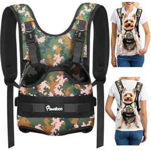 Pawaboo Zaino Frontale per Cani, Trasportino per Cani con Zampe Fuori, Pettorina Regolabile Facile da Indossare per Canis di Taglia Piccola e Media, Mani Libere per Viaggi, Escursioni, S, Camo