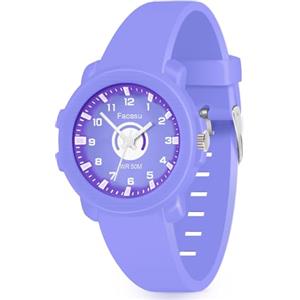 Facasu Orologio Analogico Bambini Ragazzi Ragazze,Orologio al quarzo impermeabile Fino a 50M,Cinturino Morbido Orologio Facile Leggere Imparare l'ora Bambini dai 4 ai 12 anni (Viola-M)
