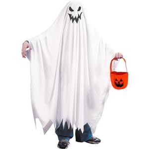 EnixwH Costumi Halloween Bambini e Borsa a Forma Di Zucca, Costume Da Fantasma Bianco per Bambini Mantello Halloween Festa Di Natale Cosplay Costume Vampiro Travestimento Da Strega