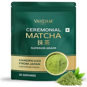 VAHDAM Matcha Cerimoniale - Autentica Polvere di Tè Verde dal Giappone | Ultra-Fine e Morbida | Senza Amaro, Aroma Fresco | 30g