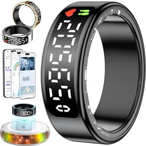 Gwenland 2025 Nuovo Smart Ring , Anello Smart per Uomo, Anello Intelligente uomo con Pantalla, Smartring Health IP68 con iOS e Android, Tracker Fitness/Sonno/Stress/Frequenza Cardiaca/SpO2/HRV (Nero, 8)