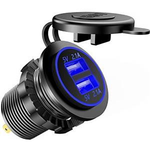 TurnRaise Aggiornamento USB Dual 4.2A Presa Caricatore 12-24 Volt IP66 Impermeabile Presa per Auto Moto Barca (Blu)