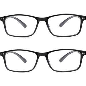 kollyseek 2 Pack Occhiali da lettura da uomo piccola cornice rettangolare Anti Luce Blu Moda piccola scatola vecchio specchio occhiali 2.5 Nero