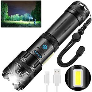 Jayxinli Torcia LED Potente Professionale 1000000 Lumens, Torcia Led Ricaricabile con Lampada Da Lavoro COB, 7 Modalità Torce Led Alta Potenza, Torcia Tattica Militare Per Campeggio Trekking