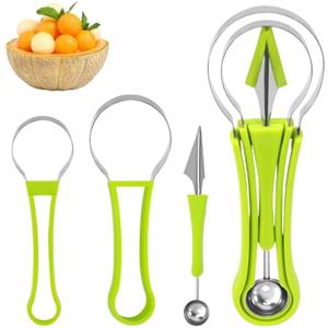 Fenglin-joy 4 In 1 Scavino per Frutta, Tagliafrutta Strumenti paletta per frutta Affettare Acciaio Inox Strumenti per la decorazione di frutta e frutta (Verde)
