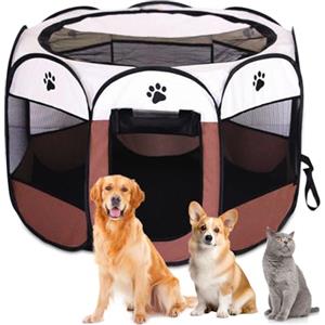 YuLiMirich Recinto Cani da Interno, Recinto Pieghevole per Cani e Gatti, Recinti Gioco per Cane, Box Pieghevole per Cane, Portatile Recinto per Animali pour Gatti, Cani, Conigli (Marrone, S)