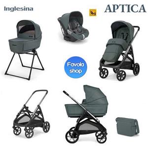 Inglesina Trio Inglesina Aptica Emerald Green completo (Passeggino, Culla Grande Open, Seggiolino Darwin, Telaio litio black e Borsa Day Bag)