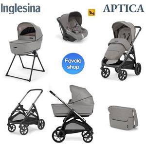 Inglesina Trio Inglesina Aptica Platinum Grey completo (Passeggino, Culla Grande Open, Seggiolino Darwin, Telaio litio black e Borsa Day Bag)