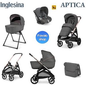 Inglesina Trio Inglesina Aptica Velvet Grey completo (Passeggino, Culla Grande Open, Seggiolino Darwin, Telaio litio black e Borsa Day Bag)