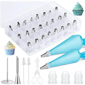 AiQInu Beccucci Sac a Poche Professionali 34 Pcs,sac a Poche in Silicone Riutilizzabile Lavabile, Saccapoche per Dolci, Sacca a Poche per Dolci,Kit Pasticceria con Beccucci per Torte Cupcakes Biscotti