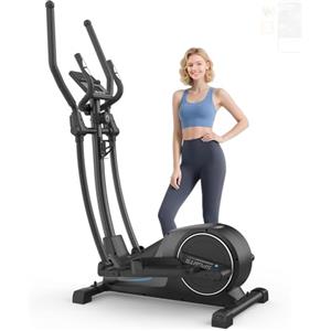 Cowmew Ellittica da Casa, Ellittica Magnetica Ultra Silenziosa con Resistenza a 16 Livelli, Volano da 8 kg, Passo da 42 cm, Capacità di Carico 150 kg, Sensore Pluse, Monitor LCD Compatibile con App