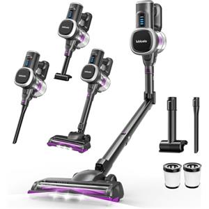 Lubluelu Aspirapolvere Senza Fili Potente 45KPa Scopa Elettrica Senza Fili 50 Minuti/3 Modalità Aspirapolvere Senza Sacco Leggera in Piedi da Solo per Pavimenti/Tappeti/Peli Animali