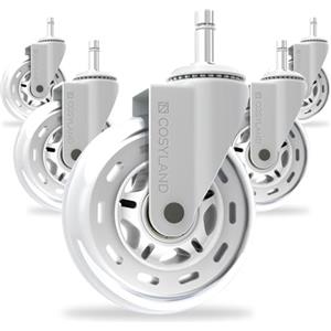 COSYLAND Set 5 Ruote Sedia Ufficio 11x22mm - Ruote per Sedia Ufficio Ultra Silenziose 360° con Doppio Cuscinetto, Portata 300KG - Rotelle Sedia Ufficio per Parquet e Pavimenti Duri (Bianco)
