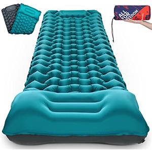 AKSOUL Materassino da campeggio autogonfiabile: ultraleggero per attività all'aperto, materasso gonfiabile, spesso, materassino autogonfiabile, con cuscino, pieghevole, termico, trekking, spiaggia
