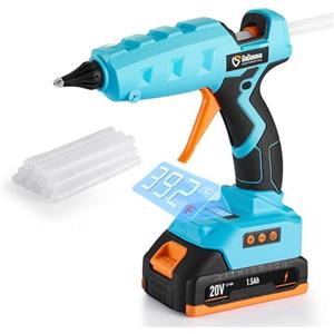GoGonova Pistola Colla a Caldo Senza Fili 20V, con 10 Stick di Colla da 11mm, con display digitale LCD, ugello anti-gocciolamento e regolazione della temperatura, Strumento per DIY, Artigianato