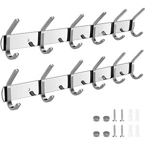 anshuke Appendiabiti a Parete Acciaio Inossidabile Muro Moderno Design Appendi Abiti da Muro Moderni Attaccapanni Montato da Parete Per Giacche,Portachiavi, asciugamano, ombrello(argento, 6 ganci) 42 cm