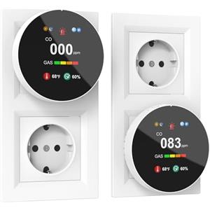 CHZHVAN Rilevatore Gas e Monossido di Carbonio 4-in-1 Plug-in, Allarme di CO con Regolazione Luminosità Schermo, Rivelatore di Naturale Gas,2 Pezzi(Bianco)