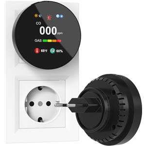 CHZHVAN Rilevatore Gas e Monossido di Carbonio 4-in-1 Plug-in, Allarme di CO con Regolazione Luminosità Schermo, Rivelatore di Naturale Gas, Nero