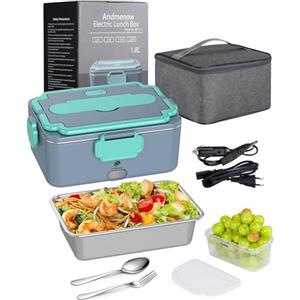 Andmenow 100W Scaldavivande Elettrico, Scaldavivande Portatile per Auto e Casa, Contenitore Rimovibile in Acciaio Inossidabile 304, Forchetta e Cucchiaio SS e Borsa Per il Trasporto